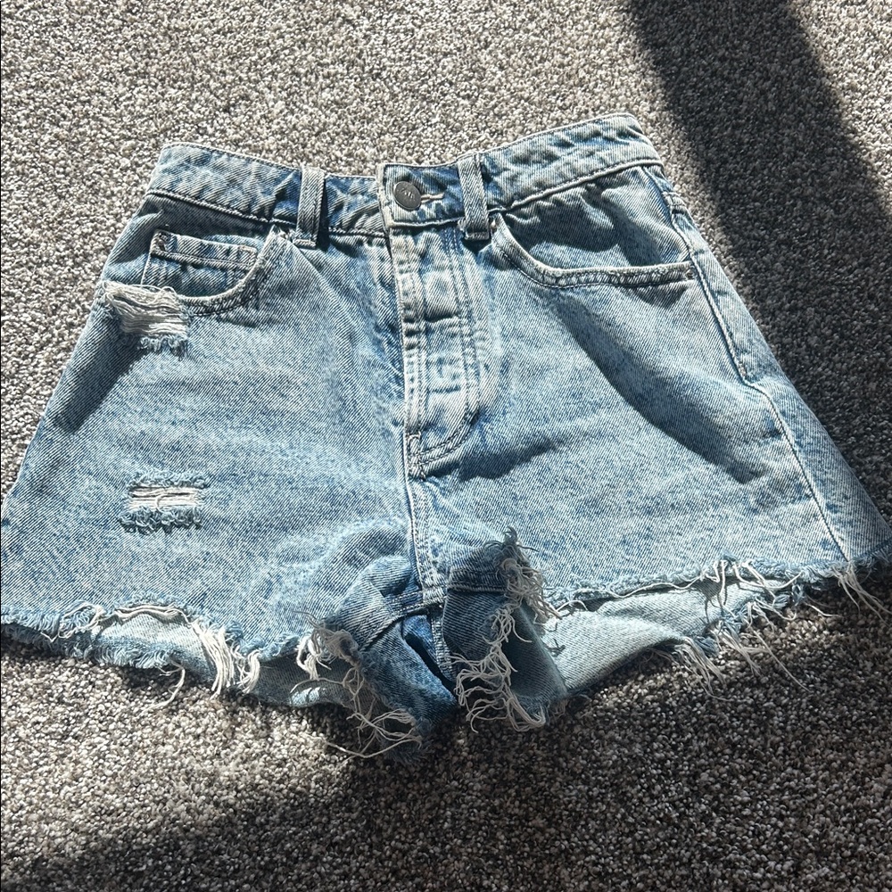 Zara Light Blue Distressed Jean Shorts